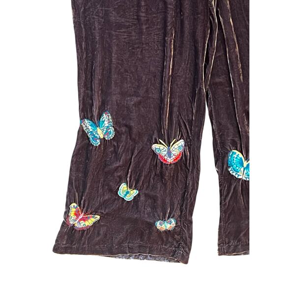 Johnny Was Luciana Seamed Wide Leg Pants Velour Brown Butterfly Boho Size XS - Picture 5 of 8